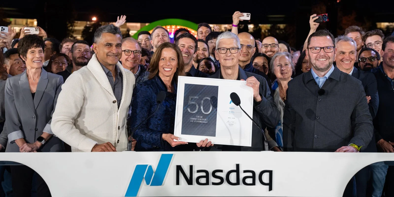 Watch Tim Cook ring the Nasdaq Opening Bell as part of Apple’s 50th anniversary celebrations