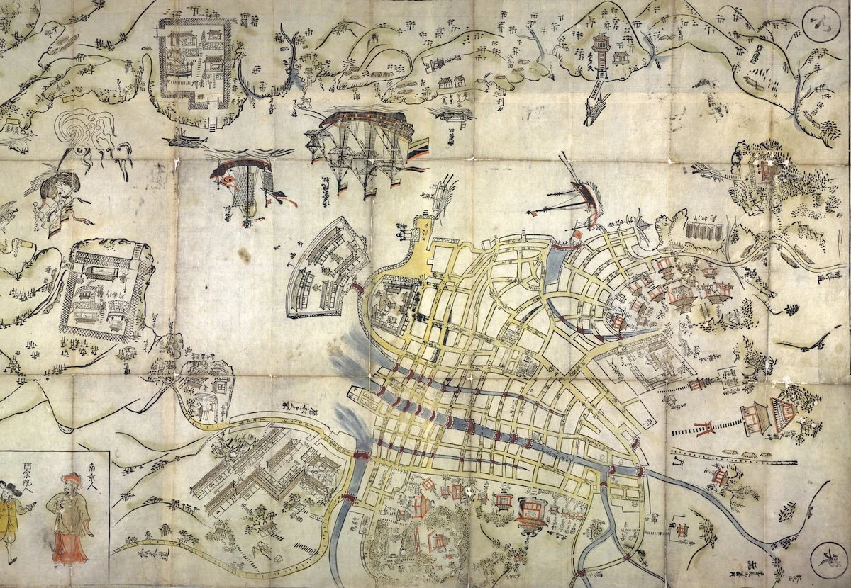 長崎の地図、1680年。大英図書館/ブリッジマン・イメージズ。